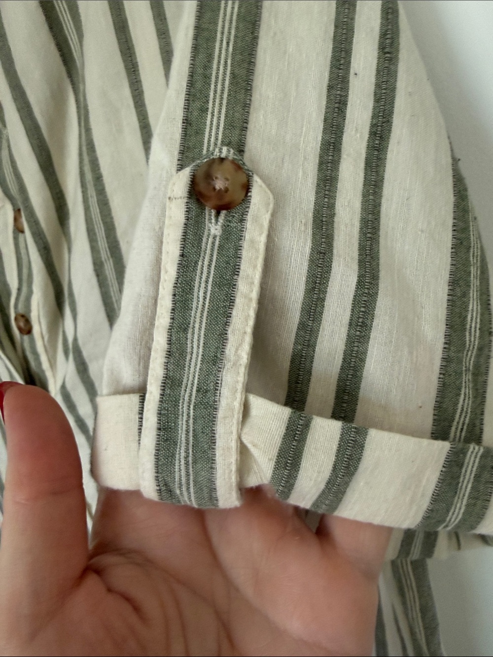Sezane Striped Linen Short-Sleeve Mini Dress in Green and Cream FR 40 US8 - Picture 7 of 10